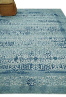 Hand carved Design Blue, Gray and silver Traditional Hand knotted 8x10 wool Area Rug by The Rug Decor