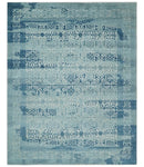 Hand carved Design Blue, Gray and silver Traditional Hand knotted 8x10 wool Area Rug by The Rug Decor