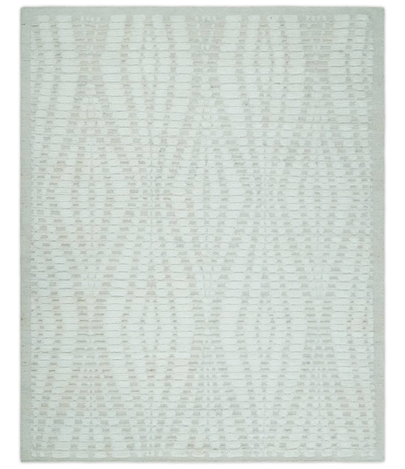 Hand carved Ivory Traditional Geometrical Pattern Hand Knotted 7.10x9.8 Wool Area Rug