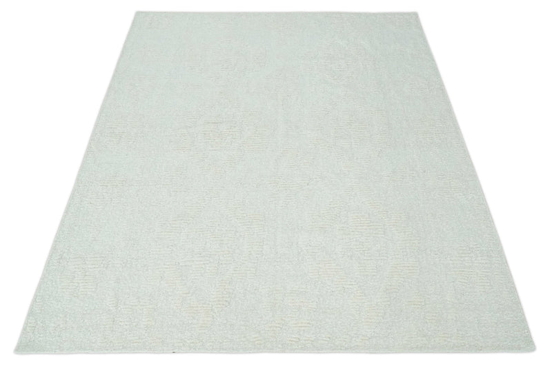 Hand carved Ivory Traditional Hand Knotted 8x10 high low Wool Area Rug