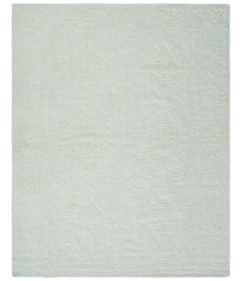 Hand carved Ivory Traditional Hand Knotted 8x10 high low Wool Area Rug