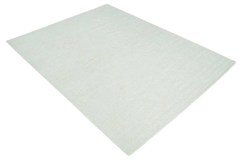 Hand carved Ivory Traditional Hand Knotted 8x10 high low Wool Area Rug