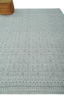 Hand carved Silver and Charcoal Traditional Geometrical Pattern Hand Knotted 8.2x10.6 Wool Area Rug by The Rug Decor