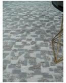Hand carved Silver, Gray and Brown Traditional Geometrical Pattern Hand Knotted 8x10 and 9x12 Wool and Silk Area Rug by The Rug Decor