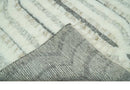 Hand Carved Texture Ivory, Gray, Charcoal and Beige Moroccan Style Modern Stripes Design 5x8 wool Area Rug