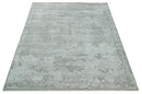 Hand Carved Texture Modern abstract Silver and Gray Hand Knotted 8x10 wool and Art Silk Area Rug