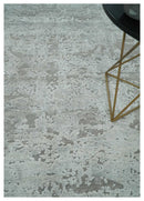 Hand Carved Texture Modern abstract Silver and Gray Hand Knotted 8x10 wool and Art Silk Area Rug