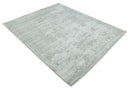 Hand Carved Texture Modern abstract Silver and Gray Hand Knotted 8x10 wool and Art Silk Area Rug
