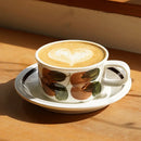 Hand-drawn leaf ceramic espresso cup and saucer dining room set by Decorbites