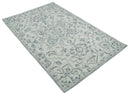 Hand Hooked 5x8 Blue, Silver and White Wool Textured Loop Area Rug | GAR7
