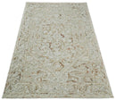Brown and White Hand Hooked Wool Area Rug 5x8 Textured Looped Pile with Visual Depth