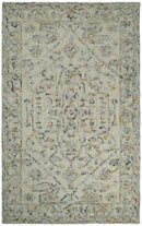 Hand Hooked Blue and Silver Wool Area Rug 5x8 - Textured Loop