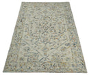 Hand Hooked Blue and Silver Wool Area Rug 5x8 - Textured Loop