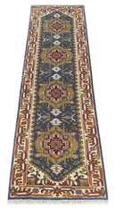 Hand Knotted 2.6x10 Blue, Ivory and Mustard Traditional Wool Area Rug by The Rug Decor
