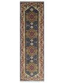 Hand Knotted 2.6x10 Blue, Ivory and Mustard Traditional Wool Area Rug by The Rug Decor