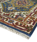 Hand Knotted 2.6x10 Blue, Ivory and Mustard Traditional Wool Area Rug by The Rug Decor