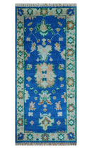 Hand knotted 2.6x6 Blue Traditional Oushak Design Wool Area Rug