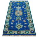 Hand knotted 2.6x6 Blue Traditional Oushak Design Wool Area Rug
