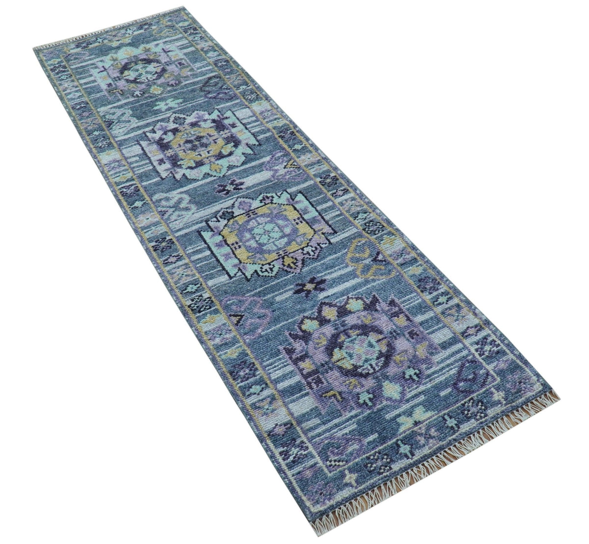 Gray Wool Hand Knotted Area Rug 2.6x8 Feet with Traditional Transitional Design Style, photo 9 of 9