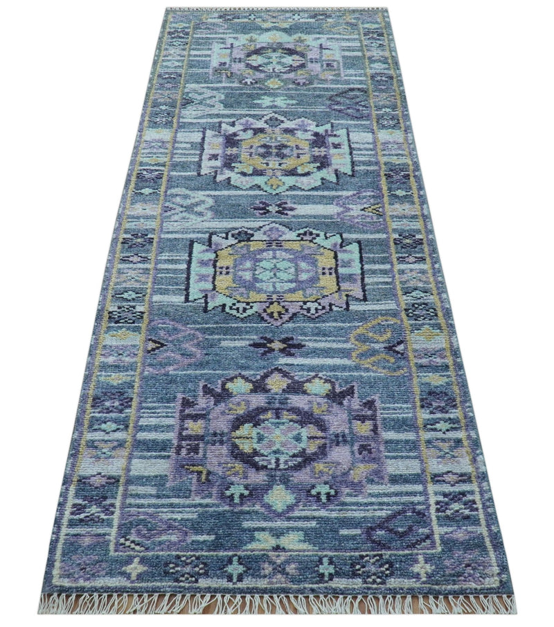 Gray Wool Hand Knotted Area Rug 2.6x8 Feet with Traditional Transitional Design Style, photo 8 of 9