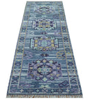 Hand knotted 2.6x8 Gray Traditional Transitional Design Wool Area Rug