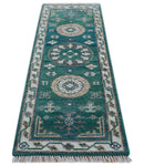 Hand knotted 2.6x8 Teal Traditional Khotan Design Wool Area Rug