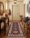 Kazak Wool Runner Hand Knotted Tribal Pattern Rust and Ivory Armenian 2.6x8 Feet