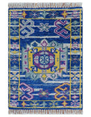 Hand knotted 2x3 Blue Traditional Transitional Design Wool Area Rug
