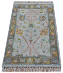 Hand Knotted 2x3 Oushak Design Gray And Green Wool Rug