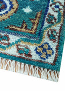 Hand knotted 2x3 Teal Traditional Khotan Design Wool Area Rug