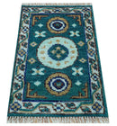 Hand knotted 2x3 Teal Traditional Khotan Design Wool Area Rug