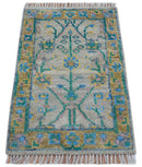 Hand Knotted 2x3 Traditional Design Gray And Green Wool Area Rug
