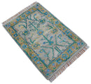 Hand Knotted 2x3 Traditional Design Gray And Green Wool Area Rug