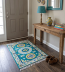 Hand Knotted 2x3 Traditional Khotan Design Teal And Mustard Wool Rug by The Rug Decor
