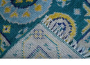 Hand Knotted 2x3 Traditional Khotan Design Teal And Mustard Wool Rug by The Rug Decor