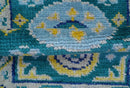 Hand Knotted 2x3 Traditional Khotan Design Teal And Mustard Wool Rug by The Rug Decor