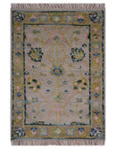Hand Knotted 2x3 Traditional Style Taupe And Brown Wool Rug