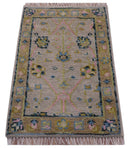 Hand Knotted 2x3 Traditional Style Taupe And Brown Wool Rug