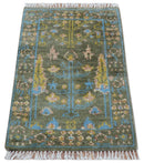 Hand Knotted 2x3 Traditional Tree of life Olive Wool Area Rug