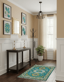 Hand knotted 2x3 Yellow And Teal Traditional Khotan Design Wool Area Rug