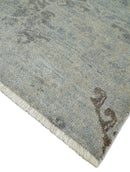Hand Knotted Wool Rug 2x4 Charcoal Beige and Olive Traditional Vintage Persian Design