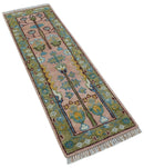Hand knotted 2x6 Peach And Green Traditional Oushak Design Wool Area Rug by The Rug Decor