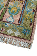 Hand knotted 2x6 Peach And Green Traditional Oushak Design Wool Area Rug by The Rug Decor