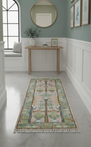 Hand knotted 2x6 Peach And Green Traditional Oushak Design Wool Area Rug by The Rug Decor