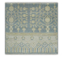 Hand Knotted 3x3 Gray, Ivory and Beige Traditional Low Pile Wool Rug, Bedside Rug | N35033