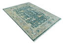 Hand Knotted Oriental Oushak Teal and Gray Multi Size Wool Area Rug by The Rug Decor