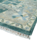 Hand Knotted Oriental Oushak Teal and Gray Multi Size Wool Area Rug