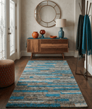 Recycled Silk Area Rug 4.5x6.5 - Gray Ivory Blue Modern Abstract