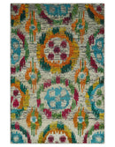Hand Knotted 4.5x6.5 Multicolor Persian made of Recycled Silk Area Rug | OP66