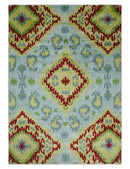 Hand Knotted 4.5x6.5 Silver, Mustard and Red Persian made of Recycled Silk Area Rug | OP129